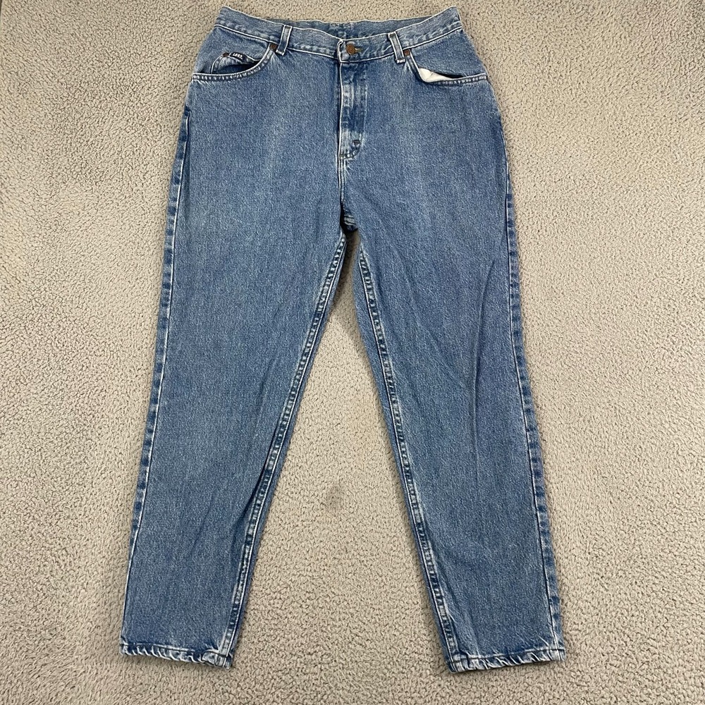 Vintage Lee Mom Jeans Women 14 Blue Medium Wash High Rise Tapered Leg Denim
